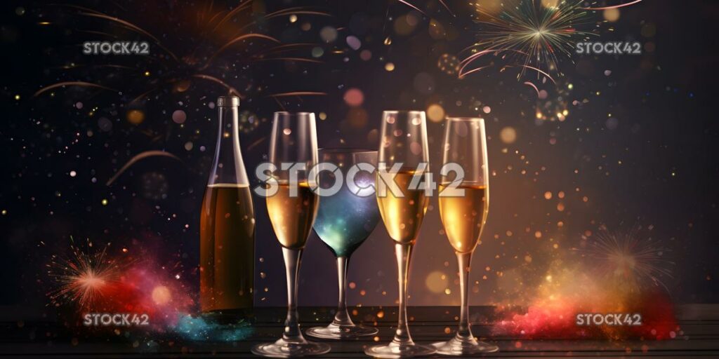 Create a poster for a New Year Eve party with a champagne three