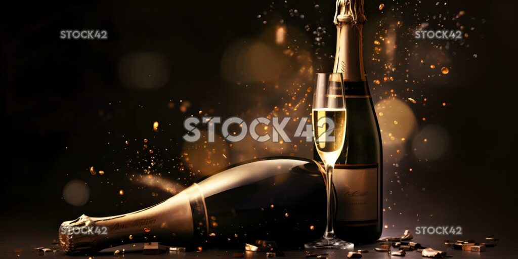 Create a poster for a New Year Eve party with a champagne two