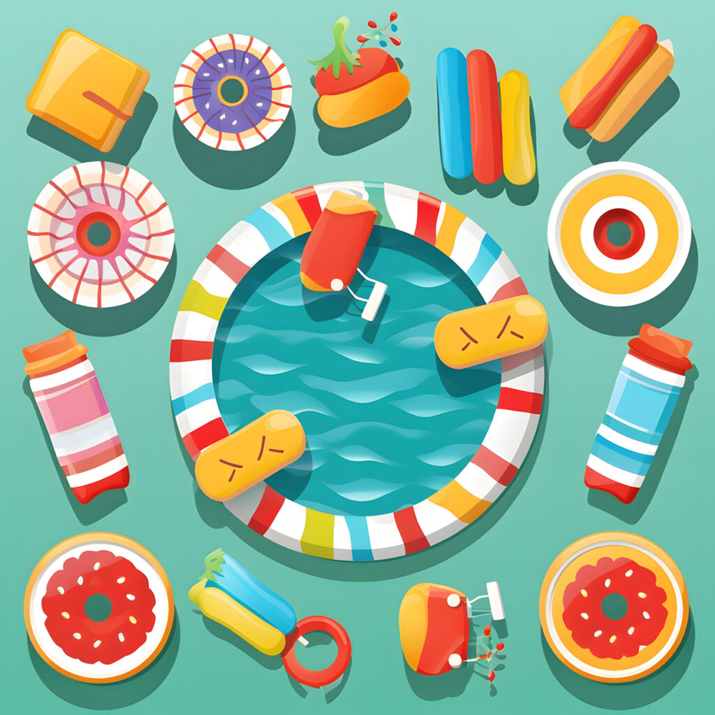 Create a poster for a summer pool party with a fun and co