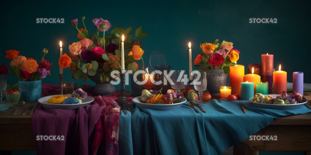 Create an image of a festive table setting with a colorfu