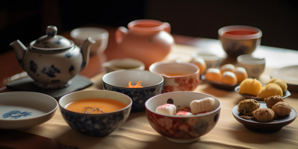 Cultura tradicional japonesa ceremonia del té con un embellecimiento