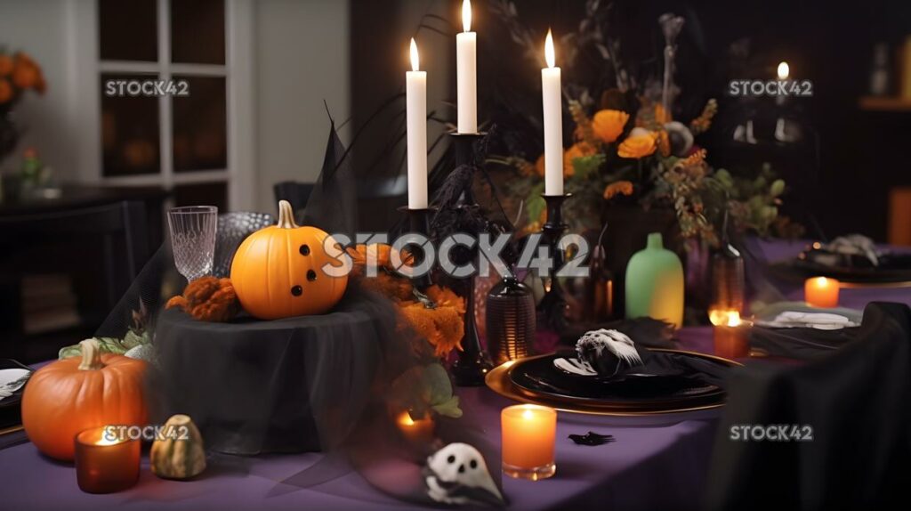 Diseña un centro de mesa para una fiesta de Halloween con una bruja t dos