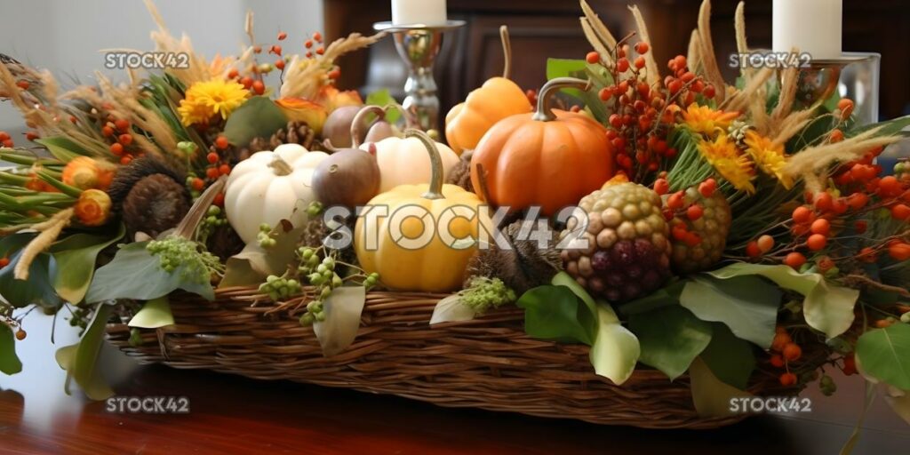 Design a centerpiece for a Thanksgiving dinner party with one