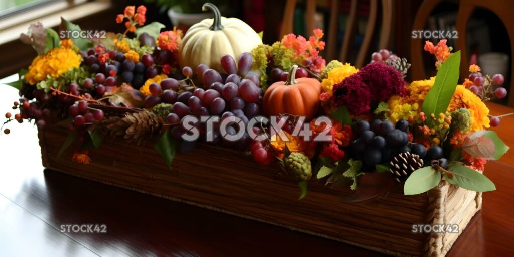 Design a centerpiece for a Thanksgiving dinner party with two