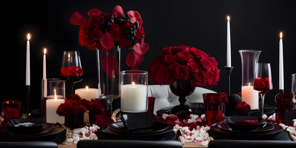 Design a centerpiece for a Valentine Day party with a rom