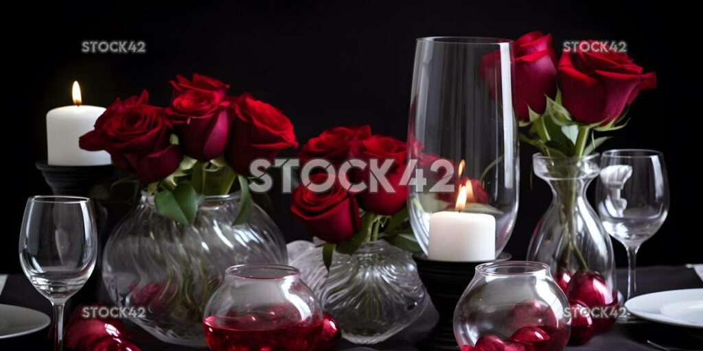 Design a centerpiece for a Valentine Day party with a rom three