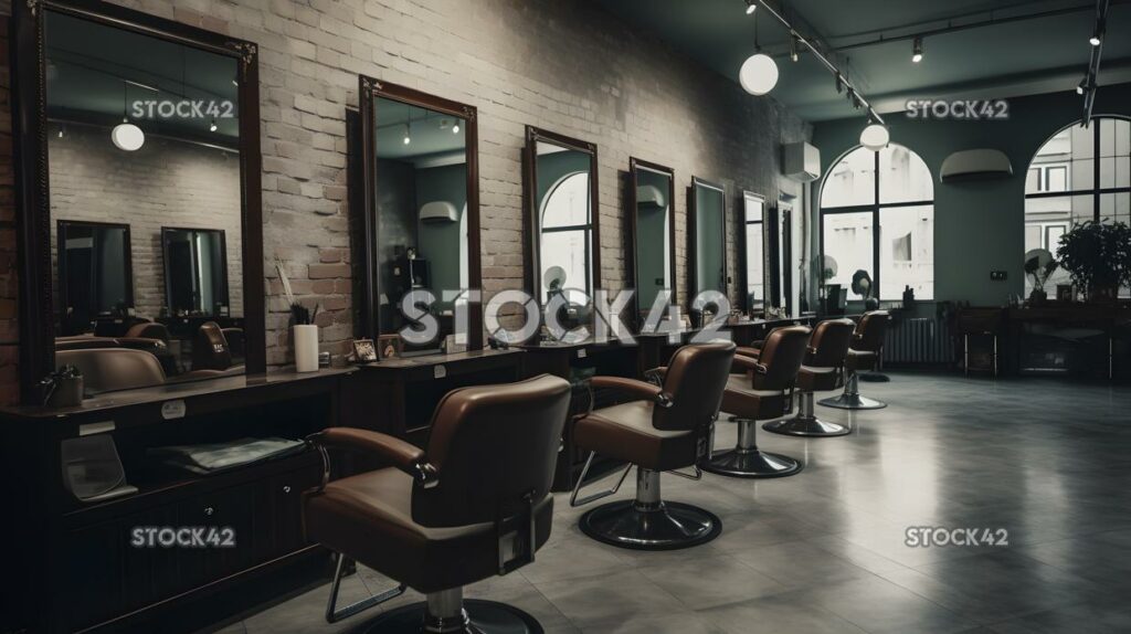 Empty hair salon with chairs and mirrors one