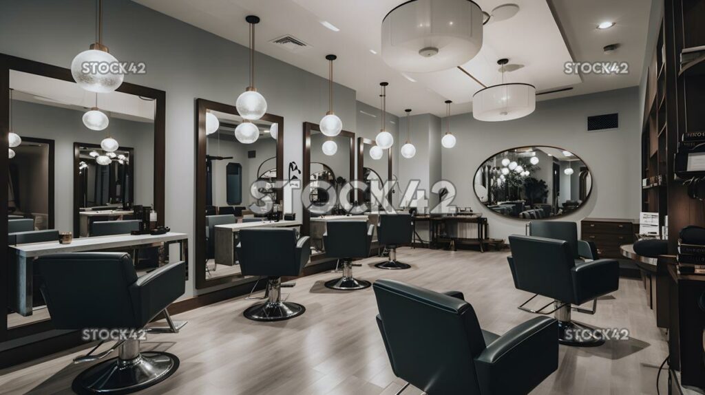 Empty hair salon with chairs and mirrors two