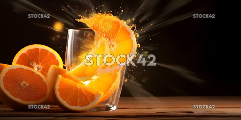 Freshly squeezed orange juice with slices of citrus fruit