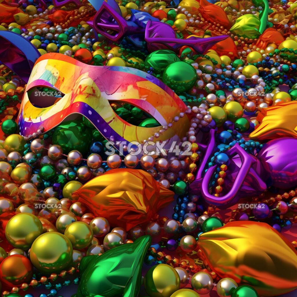 Generate an image of a colorful and lively Mardi Gras par