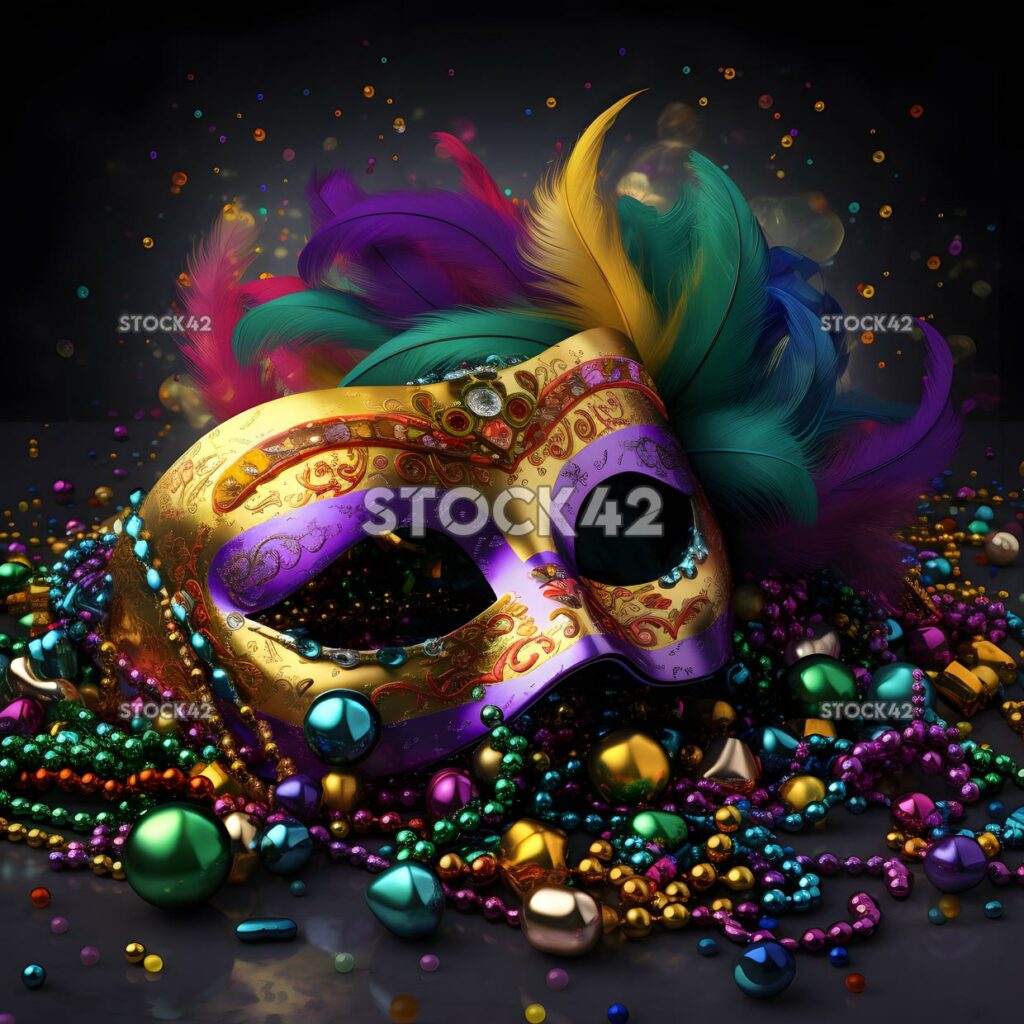 Generate an image of a colorful and lively Mardi Gras par one