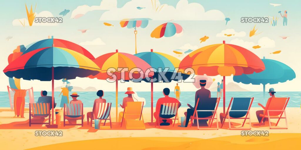 Generate an image of a group of people enjoying a beach p two