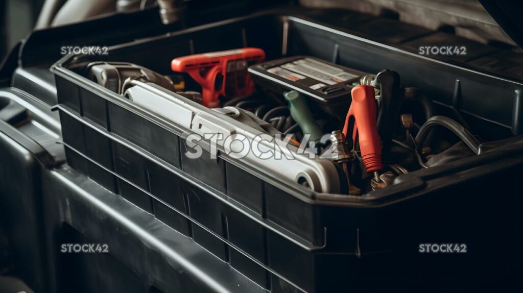 Instalación de una nueva batería de coche con una llave inglesa y un nuevo batt two