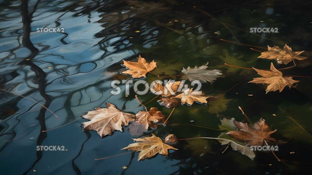 Nature water reflections leaves Hyper-realistic