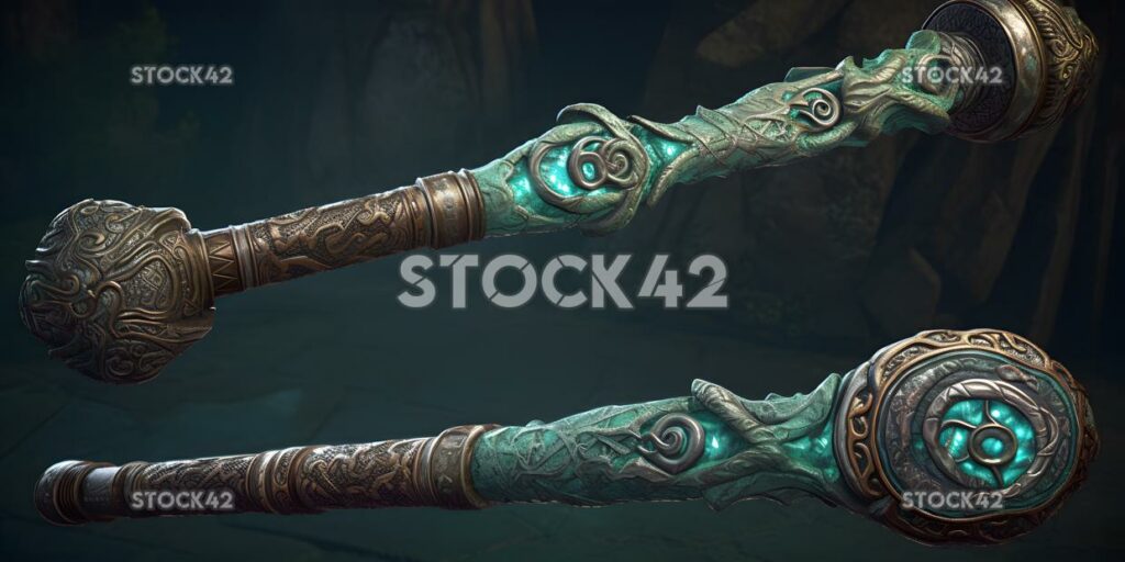 PC Gaming fantasy setting design a magical staff Hyper-re