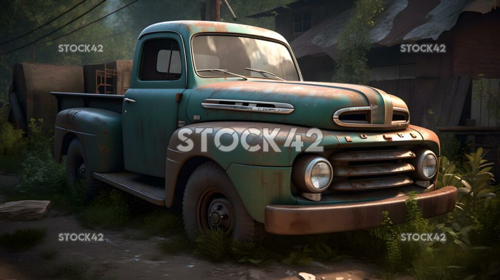 Pickup truck rugged countryside Hyper-realistic textures one