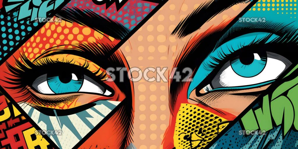 Pop art bold colors comic book style typography Hyper-rea