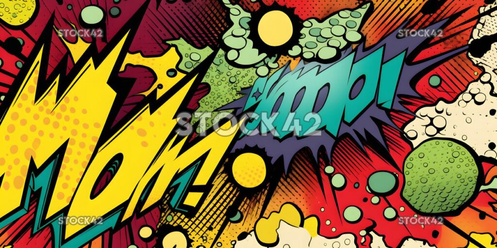 Pop art bold colors comic book style typography Hyper-rea