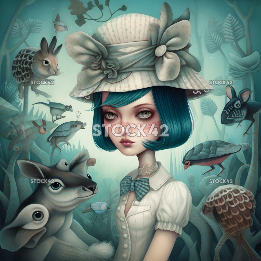 Pop surrealism fantasy dreamlike whimsical high contrast