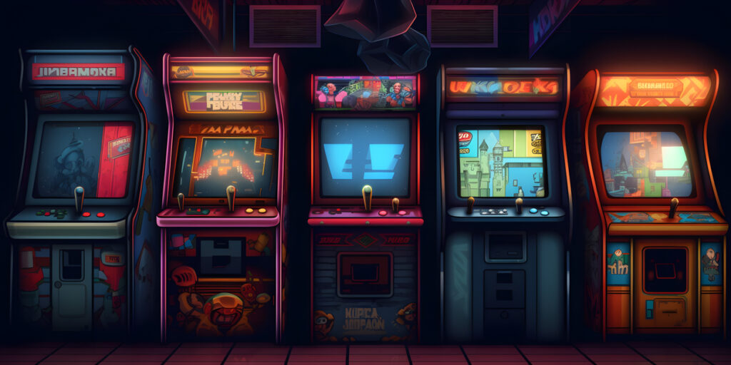 Retro-style arcade game with pixel art graphics colors