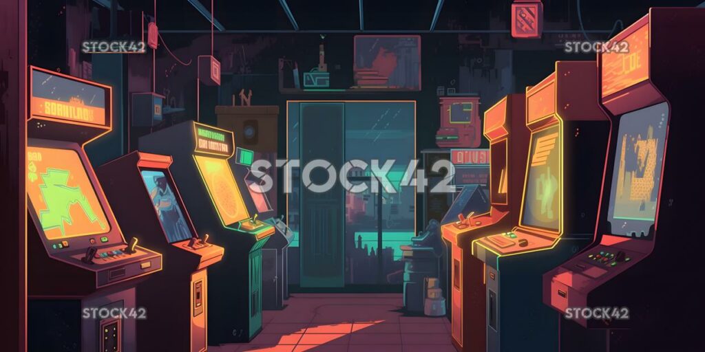 Arcade-Spiel im Retro-Stil mit Pixel-Art-Grafikfarben