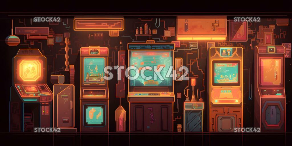 Retro-style arcade game with pixel art graphics colors two