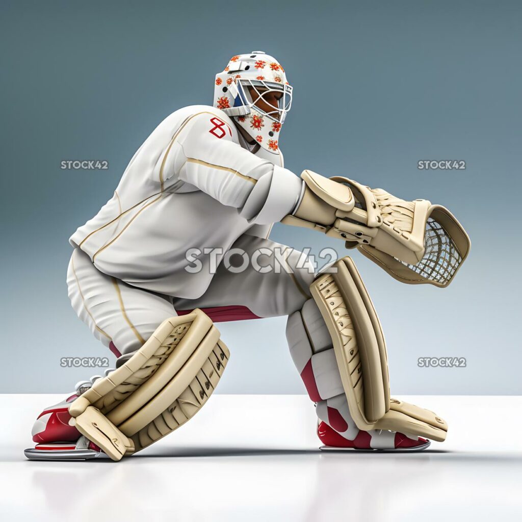 The goalie stretching out his leg to make a toe save on a one