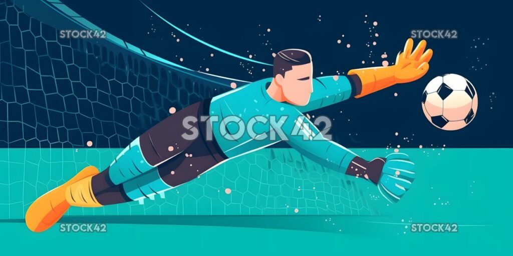 The goalkeeper makes a diving save to keep the ball out o