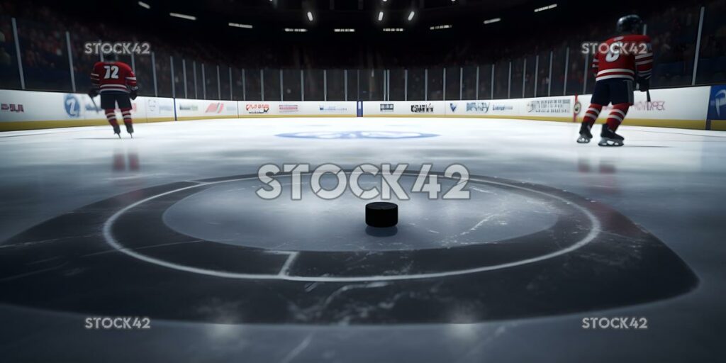 The puck dropping at center ice for the start of the game