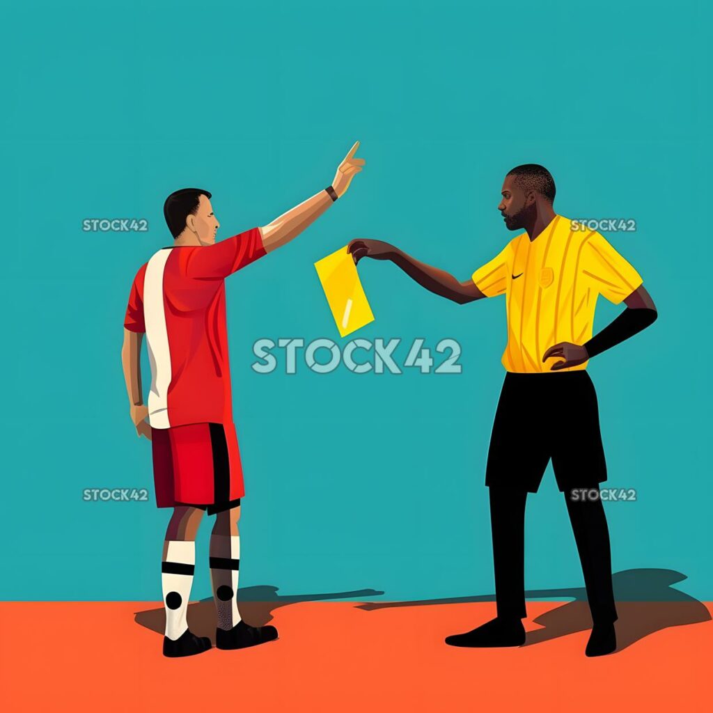 The referee issuing a yellow or red card to a player with