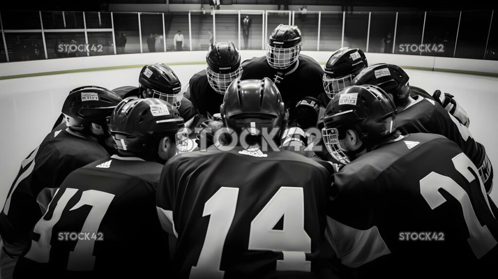 The team huddle during a break in play with the captain g