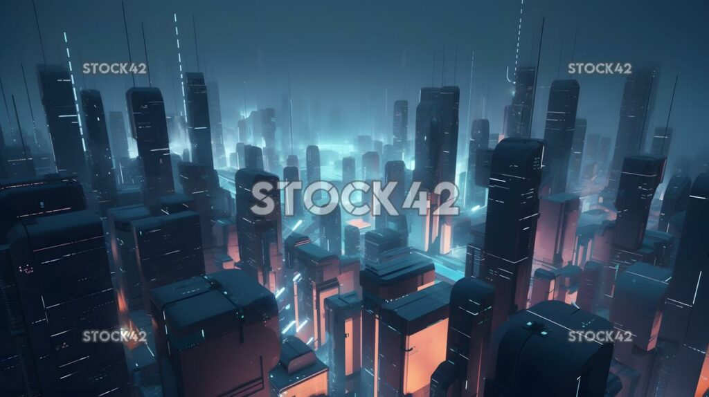 Virtual reality game set in a futuristic cityscape