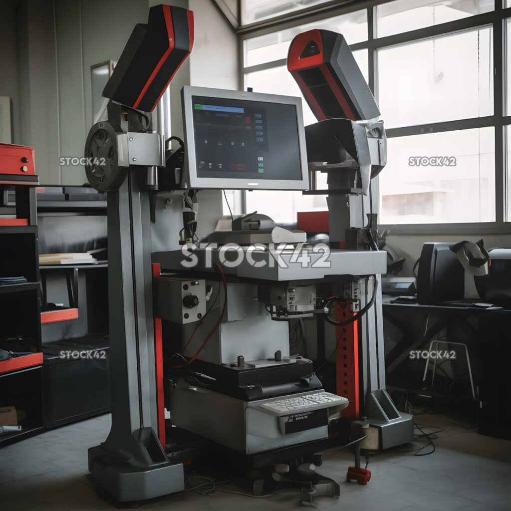 Wheel alignment machine in a car repair shop one