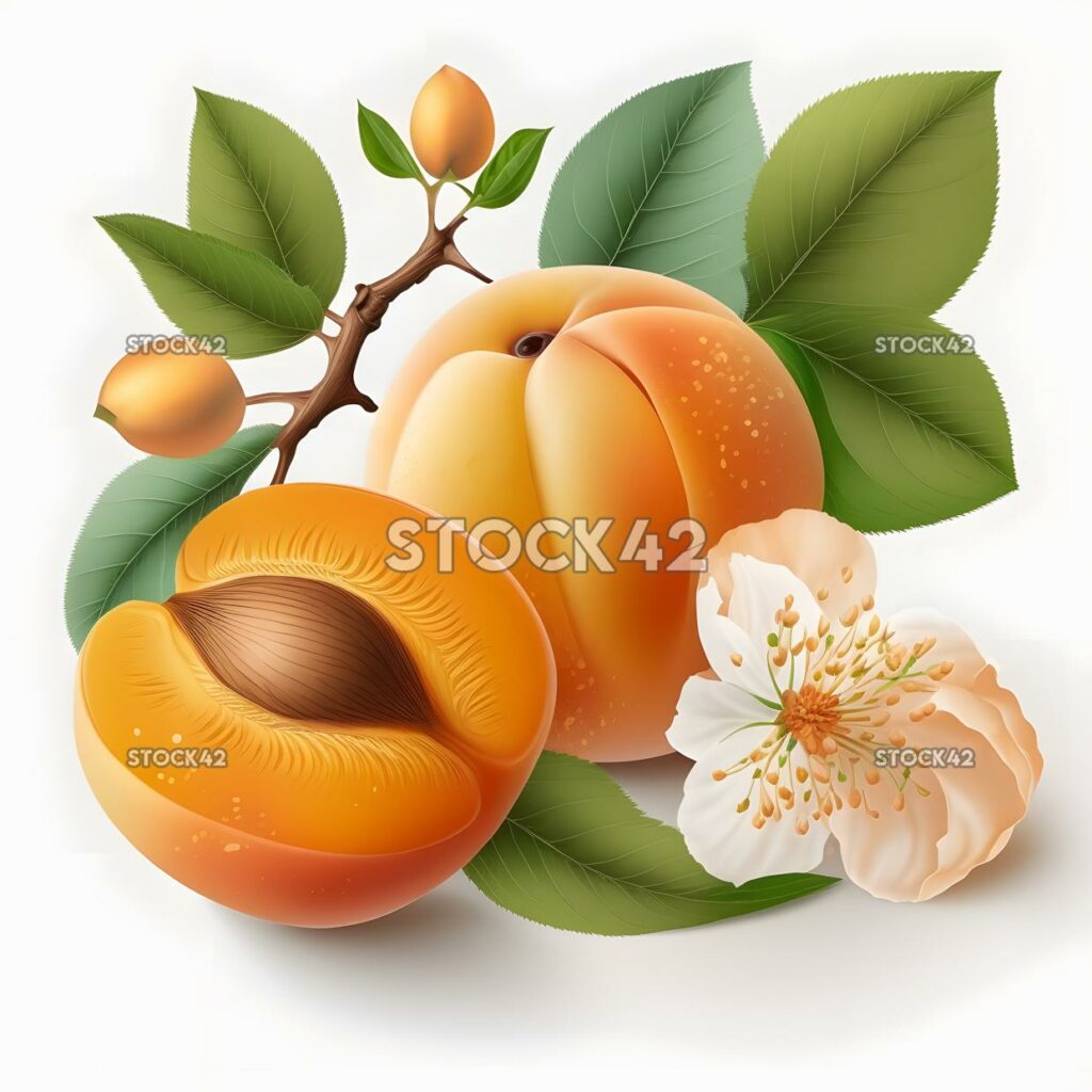 apricot realistic blank white background realistic two