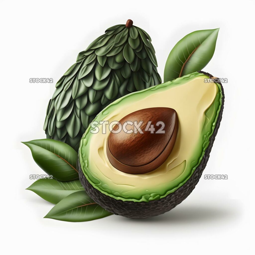 avocado realistic blank white background realistic two