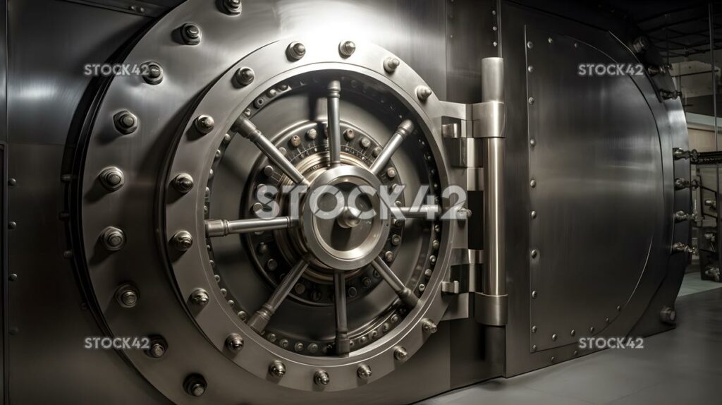 bank vault door with a large combination lock