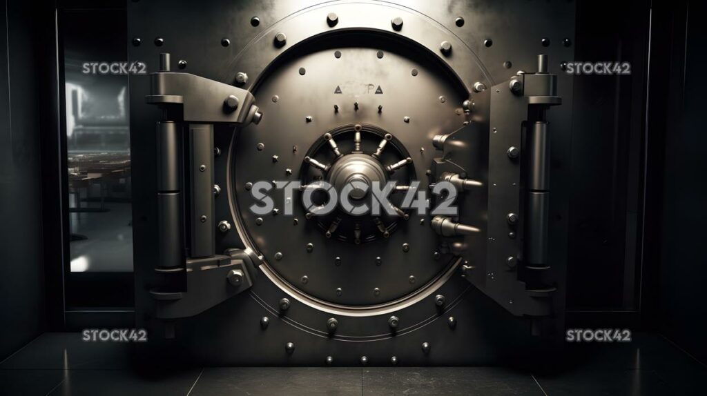 bank vault door with a large combination lock one