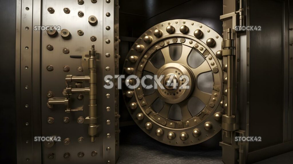 bank vault door with a large combination lock two