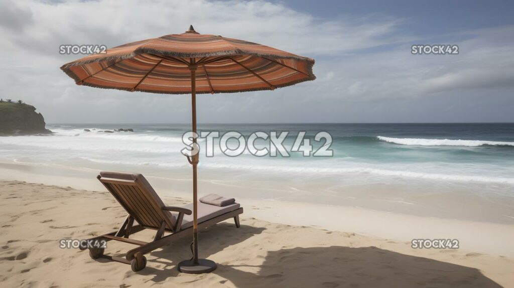 beach umbrella and lounge chair with a stunning ocean vie