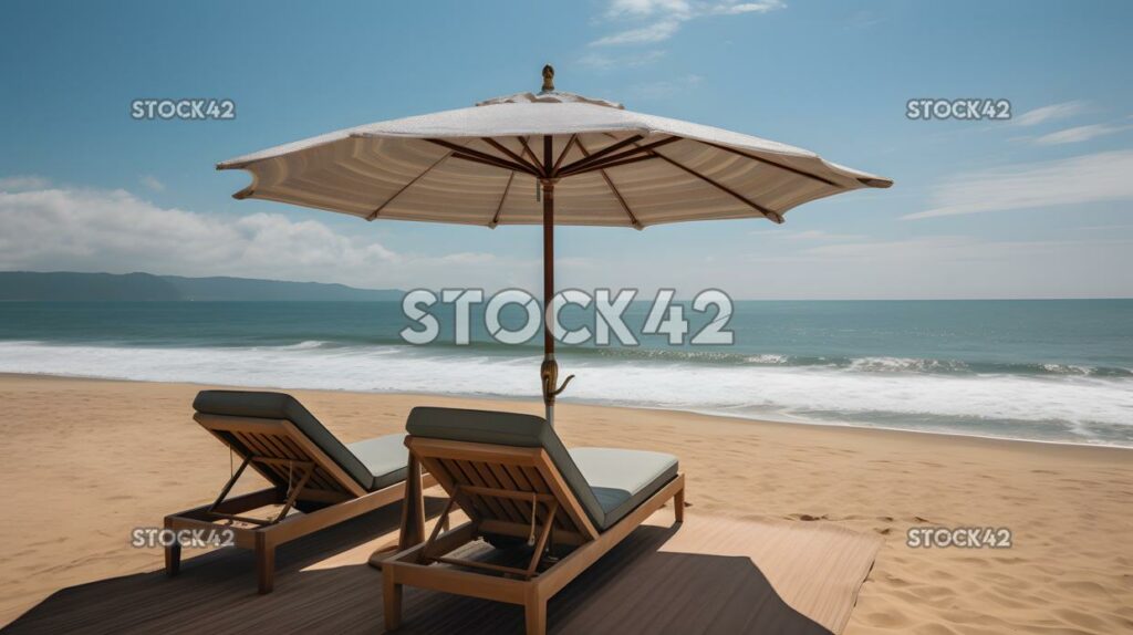 beach umbrella and lounge chair with a stunning ocean vie one