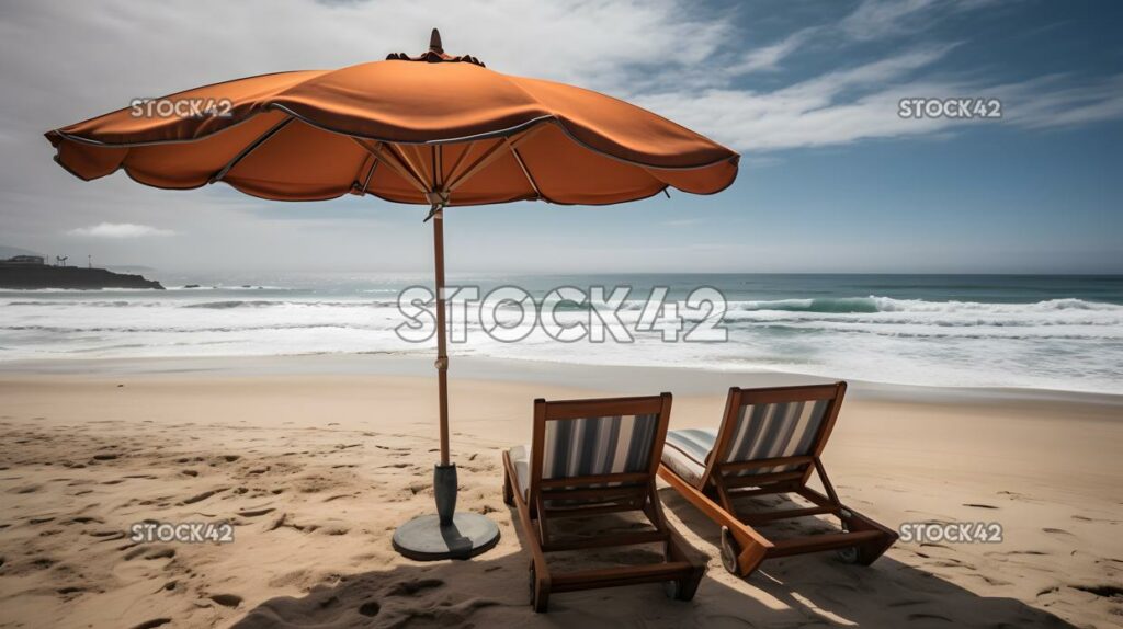 beach umbrella and lounge chair with a stunning ocean vie two