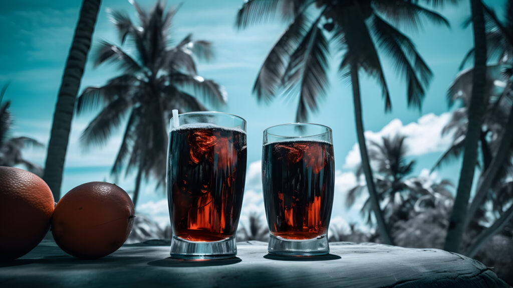 beach vacation palm trees tropical drinks high contrast one