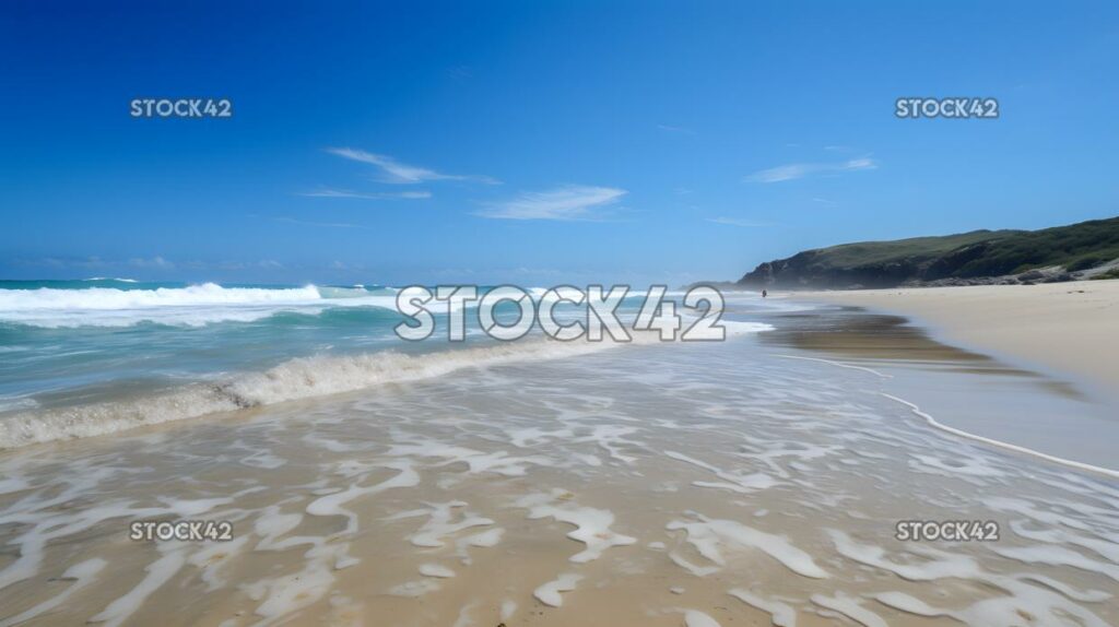 Strand mit sanften Wellen und blauem Himmel