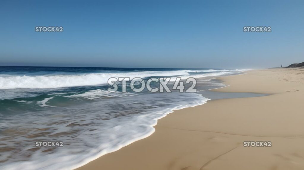 beach with gentle waves and a blue sky one