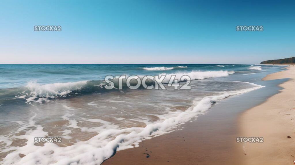 Strand mit sanften Wellen und blauem Himmel