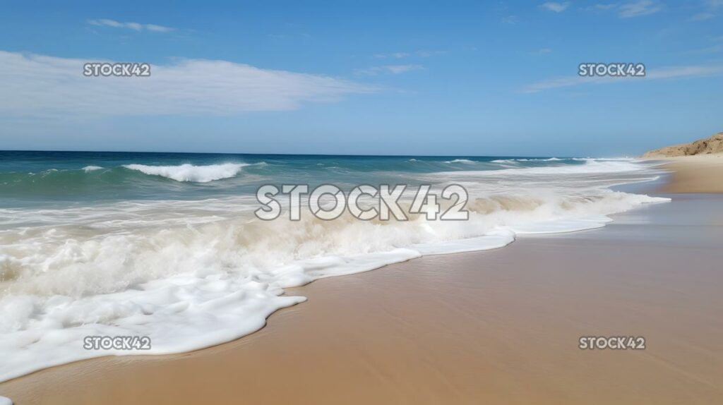 Playa con oleaje suave y un cielo azul dos