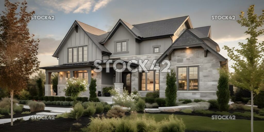 Hermosa casa de lujo con un letrero vendido frente a tres