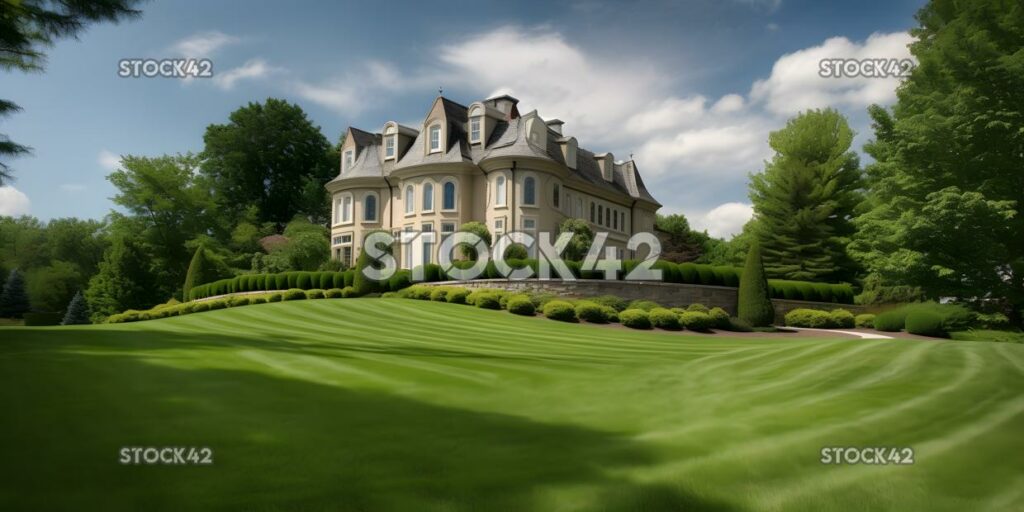 beautiful mansion with a large well-manicured lawn one