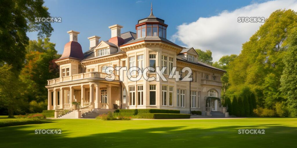 beautiful mansion with a large well-manicured lawn two