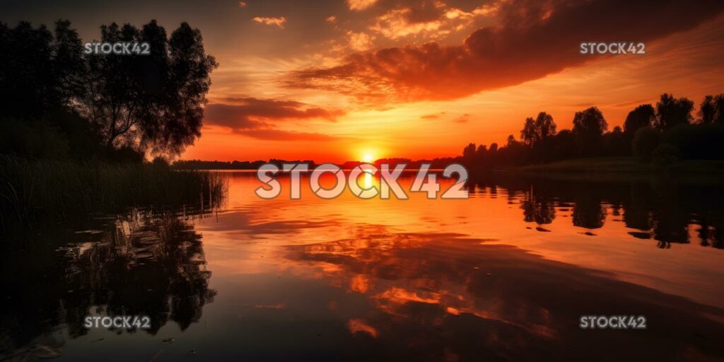 Schöner Sonnenuntergang über einem ruhigen See